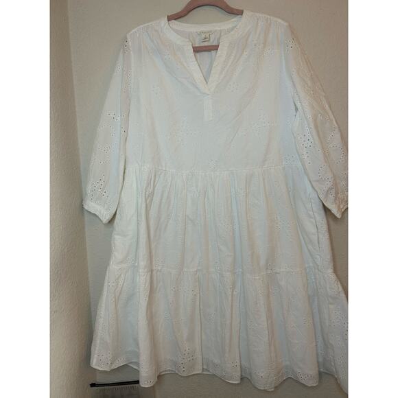 Caslon Eyelet Dress M Medium Long Sleeve Tiered Cotton White Nordstrom Boho Chic - Picture 7 of 10